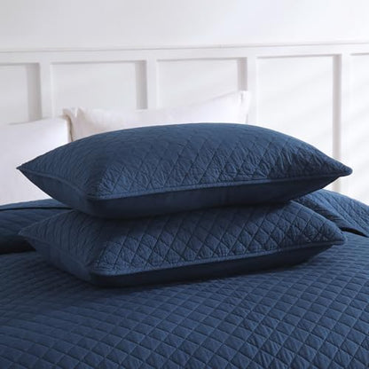 Wistown Cotton Queen Bedspread Quilt Bedding Set, Navy Blue | 3 Pieces Reversible Lightweight Soft Coverlets Comforters, All Seasons, Diamond Stitching Pattern - color: Navy Blue Diamond Pattern, size: Queen (90 by 98inch)