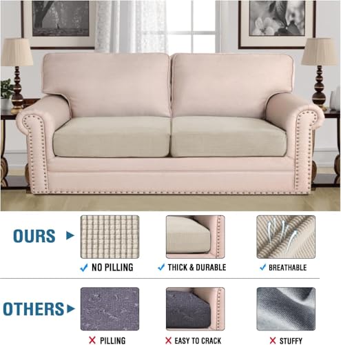 H.VERSAILTEX Super Stretch Individual Seat, Sofa Covers Couch , cushion covers Slipcover Sets Thick Jacquard Textured Twill Fabric (2 Piece Large Sofa cushion covers, Island Fossi) - color: Island Fossi, size: 2 Cushion Sofa
