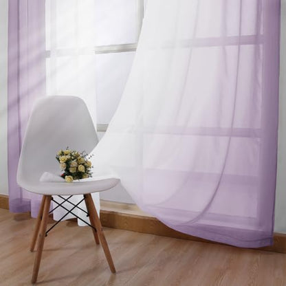 DWCN Ombre Sheer Curtains - 84 inches Long Faux Linen Gradient Semi Voile Curtains for Bedroom and Living Room, Set of 2 Grommet Top Window Curtain Panels, 42 x 84 Inches Long, Lavender - color: Lavender, size: 42"W x 84"L (Pack of 2)