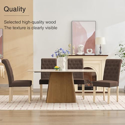 adochr Linen Dining Chairs Set of 6, Armless Parsons Chairs,Dark Brown | Wooden Legs & Tufted Buttons, Upholstered Dining Room Chair for Kitchen/Dining Room/Living Room - color: Dark Brown, size: 6PCS