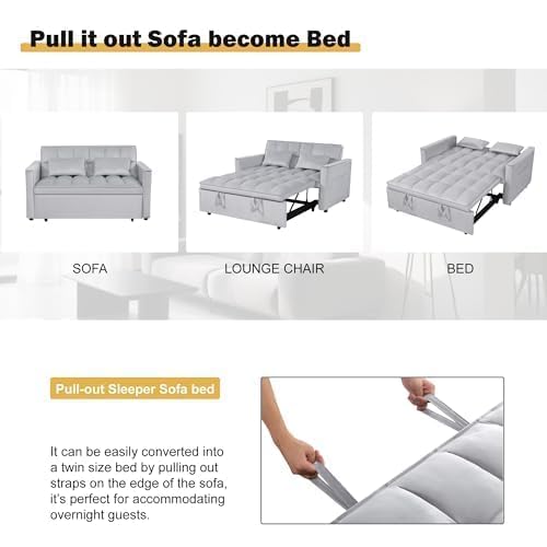 Sleeper Sofa Bed with Adjustable Backrest & Side Pockets, Gray | Adjustable Backrest & Side Pockets,Pull Out Sofa,Comfortable Fabric - color: S-light Gray-gw