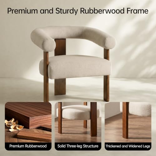 VKNOW Barrel Accent Chairs Set of 2 with Armrests and Walnut Wood Legs | Mid Century Modern Upholstered Living Room Chairs with Open Back, Faux Mohair Fabric, for Living Room, Bedroom, Khaki - color: Khaki(walnut Legs), size: Set of 2