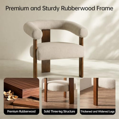 VKNOW Barrel Accent Chairs Set of 2 with Armrests and Walnut Wood Legs | Mid Century Modern Upholstered Living Room Chairs with Open Back, Faux Mohair Fabric, for Living Room, Bedroom, Khaki - color: Khaki(walnut Legs), size: Set of 2