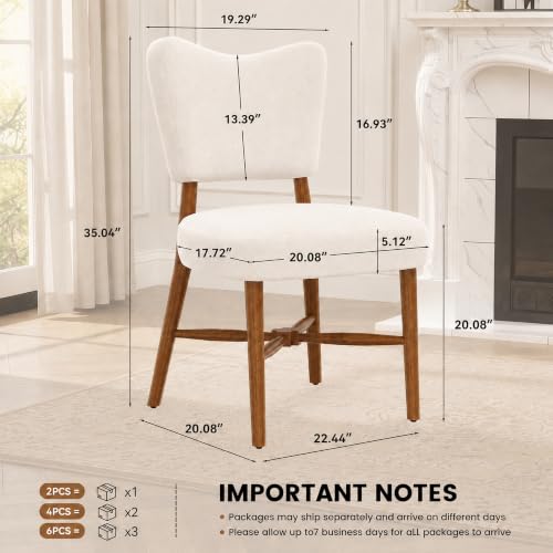 Farmhouse Dining Chairs Set of 2, Linen Seat, Wood Legs, Cream | Mid Century Modern, Upholstered Padded Cushion, Solid Wood Cross-Brace, Easy 15-Min Assembly, Kitchen Dining Room - color: Cream, size: Set of 2