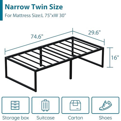 EMODA 16 Inch Narrow Twin Bed Frame 30x75, Heavy Duty Metal Platform | No Box Spring Needed, Easy Assembly, Noise Free, Black - color: Black, size: Narrow Twin, style: 16 inch