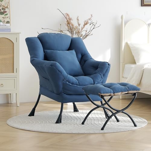 Lazy Chair with Ottoman, Comfy Reading Chair for Bedroom, Blue | Comfy Bedroom Accent Chair with Washable Removable Cover and extra throw pillow for Living Room Dorm - color: Peach Royal Blue