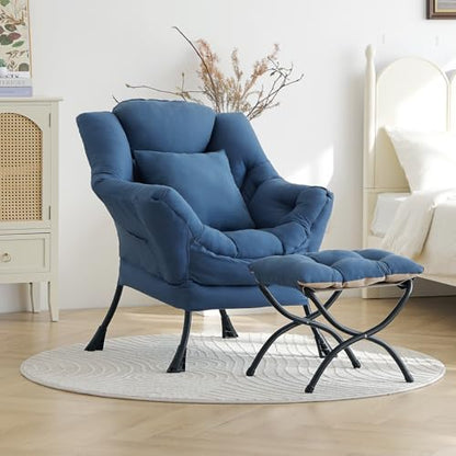Lazy Chair with Ottoman, Comfy Reading Chair for Bedroom, Blue | Comfy Bedroom Accent Chair with Washable Removable Cover and extra throw pillow for Living Room Dorm - color: Peach Royal Blue