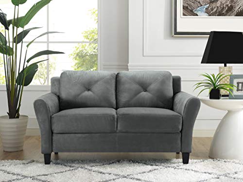 Studio Living Harrington 57.9" Loveseat, Transitional Modern, Pocket Coil Comfort, Easy Assembly, Microfiber Fabric, Dark Grey - color: Dark Grey, size: Loveseat