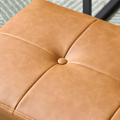 Glitzhome Ottoman Bench, Modern PU Leather Vanity Stools Chairs with Metal Frame, Makeup Stool Padded Foot Rest Stool for Living Room Vanity, Entryway, Bathroom,Light Brown - color: Light Brown