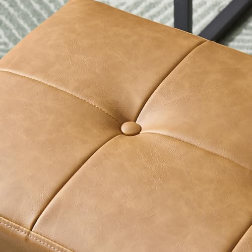 Glitzhome Ottoman Bench, Modern PU Leather Vanity Stools Chairs with Metal Frame, Makeup Stool Padded Foot Rest Stool for Living Room Vanity, Entryway, Bathroom,Light Brown - color: Light Brown