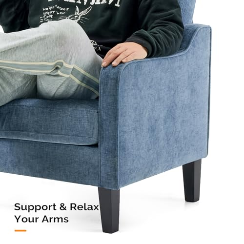 VINGLI Chair Navy Blue Upholstered Chenille Accent Chair for Living Room, Bedroom, Mid-Century Modern Arm Chair Comfy Reading Chair with Scooped Arms - color: Navy Blue
