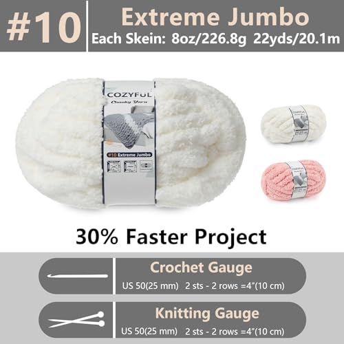 Cozyful Chunky Yarn for Hand Knitting - #10 Chunky Chenille Yarn, Jumbo Big Thick Chunky Yarns for Crocheting, Super Bulky Chunky Knit Blanket Yarns, 8 Skein (22yd, 8oz/Skein), Cream & Pink - color: Cream & Pink