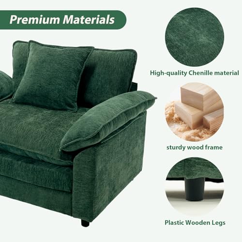 Green Modern Oversized Chair, Comfy Chenille Accent Chair Large Upholstered Armchair with Extra Thick and Deep Seat Lounge Chair for Living Room,Bedroom,Apartment - color: Green, size: 1