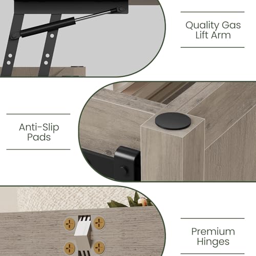 Lift Top Coffee Table, 4 in 1 Convertible Coffee Table, Farmhouse Coffee Tables, with Hidden Compartments, with Sliding Doors, for Living Room, Apartment, Greige MKF01FH - color: Greige