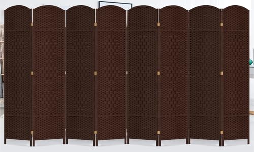 8 Panel Room Divider, 6 FT Wide Folding Screen Room Divider, Brown | Double Hinged Folding Screen Room Dividers for Patio Privacy - color: Brown, size: 8 Panels