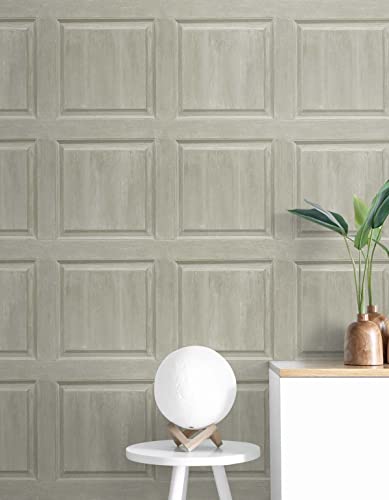 NextWall Washed Faux Panel Peel and Stick Wallpaper (Warm Pewter) - color: Warm Pewter
