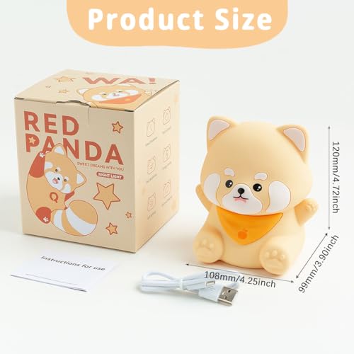 Rytinazzz Silicone Night Light for Kids, 50H Long Battery Red Panda Lamp, Cozy Gift Light for Kids, Soft Dimmable Bedside Light, Rechargeable Tap Control - color: Red Panda
