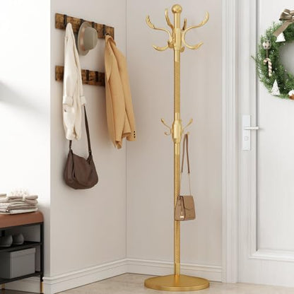 Metal Coat Rack Stand Coat Rack Freestanding with 12 Hooks,Gold | Sturdy Heavy Duty Modern Coats Tree for Bags Clothes Hall Tree Hats Hanger Holder Stand for Entryway Bedroom Hallway Office - color: Gold with 12 Hooks