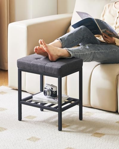IBUYKE Rectangular Makeup Stool, Linen Seat Vanity Chair, Dark Gray WBD017G | Adjustable Feet Storage Space Footrest Multi-Use Small Side Table Ottoman Bedroom - color: Dark Gray, size: Rectangular