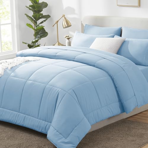 Full Size Comforter Sets Baby Blue - 7 Pieces Bed in a Bag | OEKO-TEX Certified, All-Season, Bedroom, Guest Room, Down-Alternative Comforter + Flat & Fitted Sheets + 4 Pillowcases - color: Baby Blue, size: Full