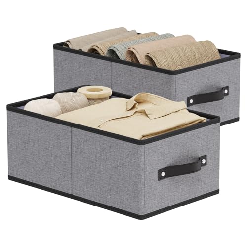Storage Baskets with Handles,16.1×9.8×6.5In,Gray Boxes,2Pack | Open Storage Bins for Shelves,Foldable Clothing Drawer Organizer,Closet Containers for Home,Office,Large Fabric Cubes - color: Gray, size: Large -2 Pack