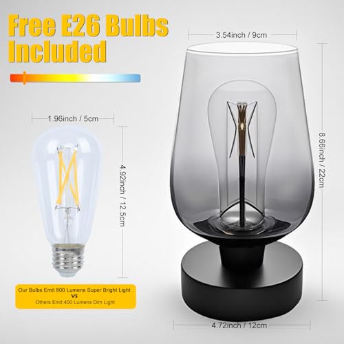 INVGOOD 3 Way Dimmable Touch Bedside Table Lamp, Black Glass Small Desk Lamp with Three Charging Ports for Bedroom Living Room Nightstand, 800LM LED Warm White Bulb Included - color: Black