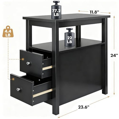 ZENY Narrow End Table Side Table with Drawer and Open Shelf Sofa Table for Living Room Bedroom, Bedside, Couch - color: Black