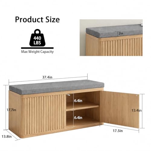Shoe Cabinet Bench with Cushion,Double Layered Wooden Shoe Bench with Soft Cushion,Shoe Rack for Entryway,Bedroom,Living Room - color: 2 Door Oak Sturdy Shoe Bench