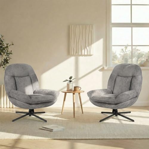 GINGO 24" High Back Swivel Accent Chair Set of 2 for Living Room, Gray | Large Accent Chair, Comfy Reading Chair Oversized, Slightly Rocking Upholstered Armchair, Ergonomic Fabric Modern Chair - color: Grey