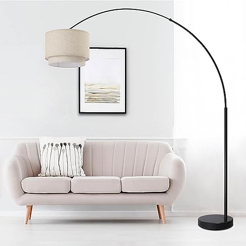 Major-Q Modern Arcing Floor Lamp - Tall Stand Up Arching Drum Shade - Large Contemporary Floor Lamp for Dining Rooms and Bedrooms - Corner Lamp for Office Lighting and Home Decor - color: DoubleShade-beige