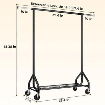 HYSEYY Heavy-Duty 450LBS Capacity Metal Clothes Rack，Rolling Clothing Rack with Wheels & Shelves, Portable Standing Wardrobe Rack for Hanging Clothes, Black (Black, L) - color: Small-Black