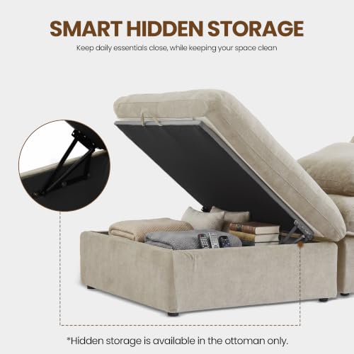 79" Cloud Modular Sofa, Convertible Modular Loveseat Couch, Cotton Linen Fabric Sofa for Living Room, Apartment and Bedroom, Removable Covers, 2 Pillows, Khaki - color: Khaki, size: 2-Seater