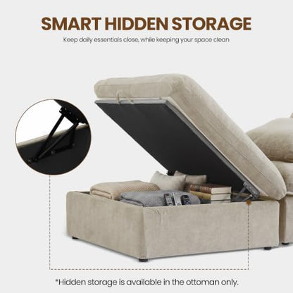 79" Cloud Modular Sofa, Convertible Modular Loveseat Couch, Cotton Linen Fabric Sofa for Living Room, Apartment and Bedroom, Removable Covers, 2 Pillows, Khaki - color: Khaki, size: 2-Seater
