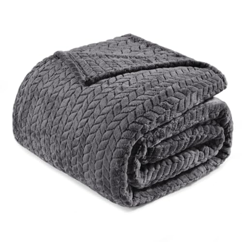 Exclusivo Mezcla Soft Fleece Bed Blanket Twin Size, 60”x80”, Dark Grey | Cozy Fluffy Lightweight Blankets for Summer, Decorative Plush Flannel Throws for Living Room, Bedroom with Leaves Pattern - color: Dark Grey, size: Twin ( 60x80 IN )
