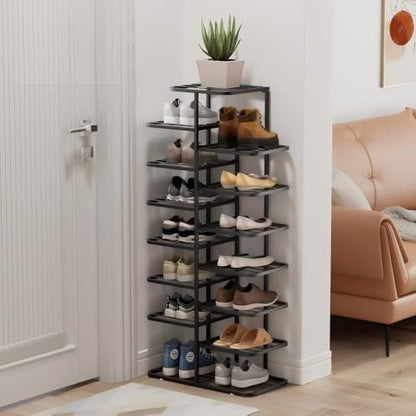 Narrow Vertical Shoe Rack, White, 19.3x42.1in | Space-Saving, Freestanding, Metal Frame, For Small Spaces, Entryway & Hallway - color: Black, size: 19.3x42.1in