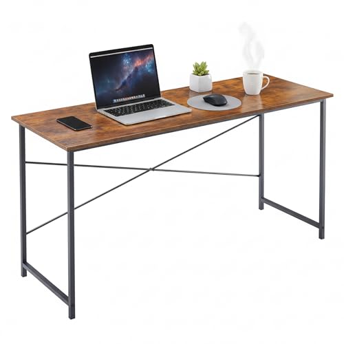 55 Inch Computer Desk, Writing Desk for Home Office Study Workspace | 265 lb Capacity, Reinforced X-Frame, Waterproof MDF Top, Scratch-Resistant Surface, Easy Assembly, Brown - color: Brown, size: 55 Inch