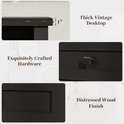 Farmhouse Executive Desk with Charging Station, 45″ Home Office Computer Desk with Drawer & Open Shelf, Writing Desk for Small Space,Black - color: Black