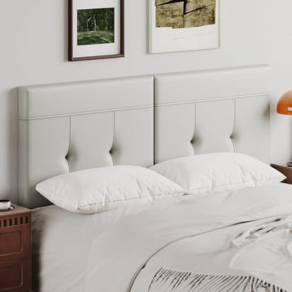 Upholstered Tufted King Size Headboard,PU Leather Wood Head Board with Metal Legs, Adjustable Height from 42” to 56”, Bed Headboard in Modern Design,Backboard for Bed, Beige - color: Beige, size: King
