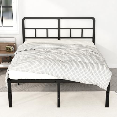 DiaOutro 18 Inch High Full Size Bed Frame with Headboard, Black | Heavy Duty Bed For Kids Adults, Steel Slat Supports No Box Spring Needed, Easy Assembly, Noise Free - size: Full, style: 18 Inch