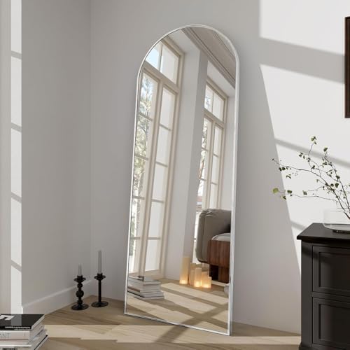 BEAUTYPEAK 64" x 21" Arch Full-Length Mirror with Stand, Silver | Full Body Arched Mirror with Standing, Leaning or Wall-Mounted for Wall, Ideal for Bedroom, Dressing Room, Entryway - color: Silver, size: 64"L x 21"W