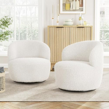 FiveWillowise Swivel Accent Chair Set of 2, 360° Small Round Barrel Chairs, Modern Cozy Sherpa Padded Armchair for Living Room, Bedroom, Waiting Room, Office, White - color: White, size: 2 PC