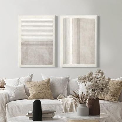 Gray Beige Abstract Wall Art Black Minimalist Line Art Gray Modern Artwork Abstract Painting Minimalist Beige Poster Modern Line Art Prints Neutral Minimalist Wall Art 16x24inx2 with Framed - color: Gray Beige Abstract Wall Art Framed