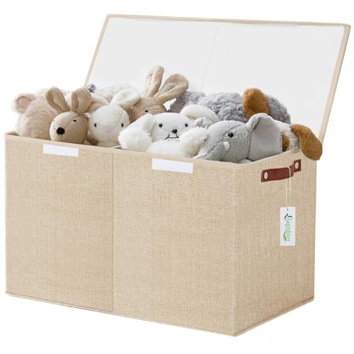 Large Toy Storage Box with Lids, Collapsible Sturdy Baby Storage Organizer Chest Bin Basket for Kids, Boys, Girls, Playroom, Nursery, Bedroom, Closet 25"x13"x16" (Khaki) - color: Khaki