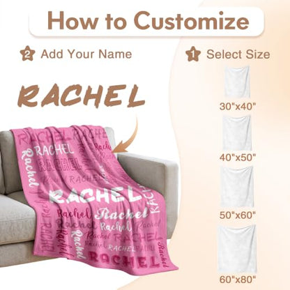 Personalized Blanket with Name, Custom Name Blanket Gifts for Kids Adults Boys Girls Teen, Soft Customized Fleece Flannel Throw for Bedroom Living Room, Birthday Christmas - color: Dark Pink