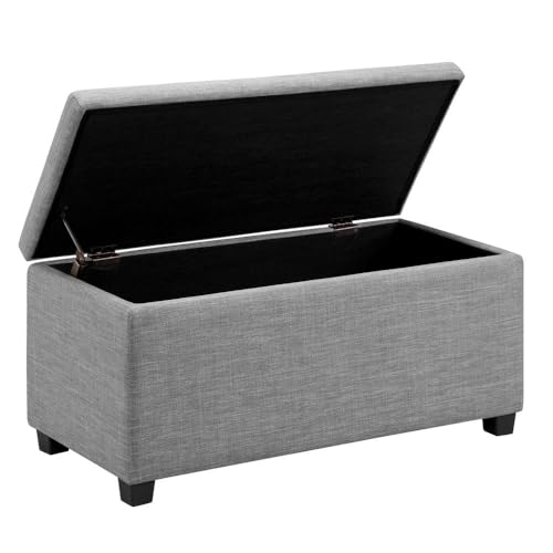 Amazon Basics Upholstered Storage Ottoman Bench with Soft Close Lid for Entryway, Living Room, Bedroom, Child-Safety Hinge, 35.5"W x 16.5"D x 17"H, Light Gray, No Assembly Required - color: Light Gray, size: 16"D x 35.5"W x 17"H