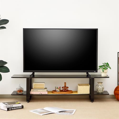 Bamboo TV Stand for TVs up to 65", Accent Entertainment Center with Storage, Media Console Table with Shelf, Modern TV Stand for Living Room, Bedroom, 54.3"(L), Black - color: Black