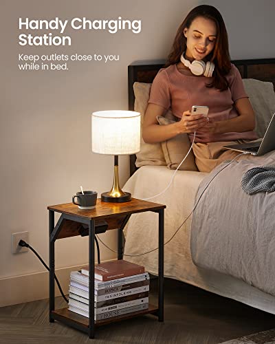 VASAGLE End Table with Charging Station, Small Side Table for Living Room, Bedroom, Nightstand with Outlets and USB Ports, Bedside Table with Storage Shelf, Rustic Brown and Black | End Table for Living Room, Bedroom, Nightstand with Storage Shelf, Rustic
