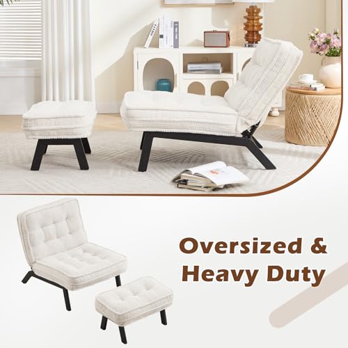 ANJ Accent Chair with Ottoman Adjustable Backrest, Beige Living Room Chair Tufted Upholstered Lounge Chair with Footrest Set, Modern Chair Cozy Reclining Chair for Reading Room Bedroom - color: Beige, size: 1