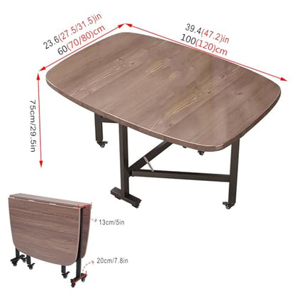 Multifunction Table Drop Leaf Dining Table, Foldable Kitchen Table Multifunction Space Saving Table For Dining Room Home Office, Easy To Fold And Unfold, Multifunction Expandable Table(Walnut,100x60x7 - color: Walnut, size: 100x60x75cm