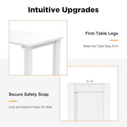 Folding Wall Mounted Table with Legs, 29"×15" Drop Leaf Desk (White) | For Home Office Kitchens Balconies Small Apartments; Saving Space, Heavy Duty Solid Wood Multi-layer Boards, Easy to Install